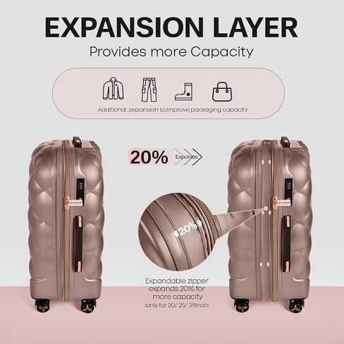20''+14''Carry On Luggage Hardshell Expandable Suitcase w/Spinner Wheels and TSA LOCK,2 Piece Luggage Set,ROSE GOLD in Kuwait