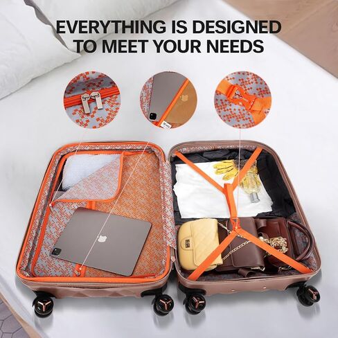 20''+14''Carry On Luggage Hardshell Expandable Suitcase w/Spinner Wheels and TSA LOCK,2 Piece Luggage Set,ROSE GOLD in Kuwait