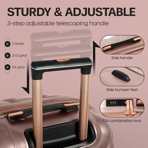 20''+14''Carry On Luggage Hardshell Expandable Suitcase w/Spinner Wheels and TSA LOCK,2 Piece Luggage Set,ROSE GOLD in Kuwait