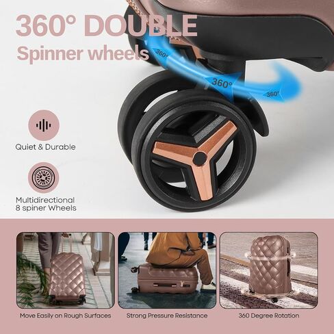20''+14''Carry On Luggage Hardshell Expandable Suitcase w/Spinner Wheels and TSA LOCK,2 Piece Luggage Set,ROSE GOLD in Kuwait