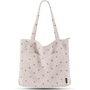 حقيبة حمل Corduroy Prite للنساء حقيبة كتف كبيرة مع سحاب وجيوب للتسوق في العمل في الكلية in Kuwait