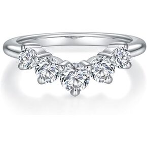 S925 Sterling Silver 0.8 قيراط نطاقات الزفاف الماس الطبيعية للنساء | مثالية قطع D-Color VVS1 | تصميم تكديس منحني in Kuwait