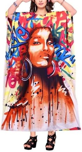 KARACHIC BY NF Women Kaftan Dress African Print Maxi Dresses for Casual wear, Lounge, Shopping, Cover Up with Headwrap in Saudi Arabia