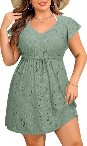 بالإضافة إلى Swimsuit Swimsuit Up - Women v Neck Mollowr Hollow Out Out Flutter Coverups Swimwear Summer Beach Dress in Kuwait