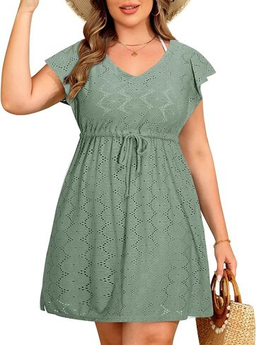 بالإضافة إلى Swimsuit Swimsuit Up - Women v Neck Mollowr Hollow Out Out Flutter Coverups Swimwear Summer Beach Dress in Kuwait