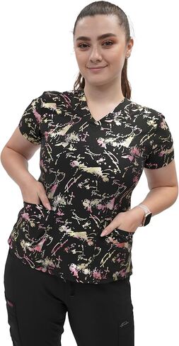 Fubu Women's V-Neck Print Scrub Top Medical Nursing Uniform in Saudi Arabia