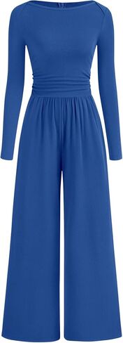 BTFBM Jumpsuits For Women Dressy Casual Fall Clothes 2025 Long Sleeve Knit Ruched Business Lounge Pants Rompers Pockets in Saudi Arabia