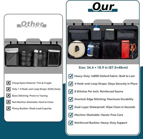 Car Trunk Organizer for SUV Backseat Hanging Storage with 8 Pockets, Heavy-Duty 1680D Oxford Fabric, Foldable Car Organizer for MPV Minivan Sedan, Car Accessories Interior in Saudi Arabia