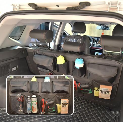 Car Trunk Organizer for SUV Backseat Hanging Storage with 8 Pockets, Heavy-Duty 1680D Oxford Fabric, Foldable Car Organizer for MPV Minivan Sedan, Car Accessories Interior in Saudi Arabia