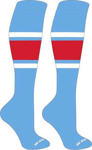 Striped OTC Baseball, Softball, Football Socks (B) Columbia Blue, White, Red in Saudi Arabia