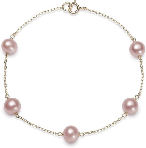 10k Yellow Gold 6.0-6.5mm Cultured Freshwater Pearl Station Chain Bracelet,7.5" in Saudi Arabia
