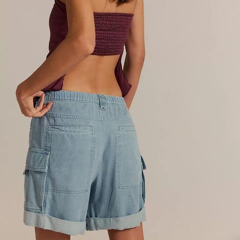 Mxiqqpltky Drawstring Jean Shorts Womens Casual High Waisted Straight Leg Baggy Denim Shorts Summer Loose Fit Short Jeans Y2K in Saudi Arabia