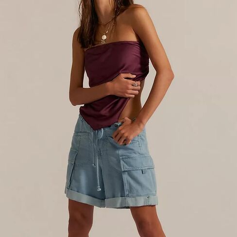 Mxiqqpltky Drawstring Jean Shorts Womens Casual High Waisted Straight Leg Baggy Denim Shorts Summer Loose Fit Short Jeans Y2K in Saudi Arabia