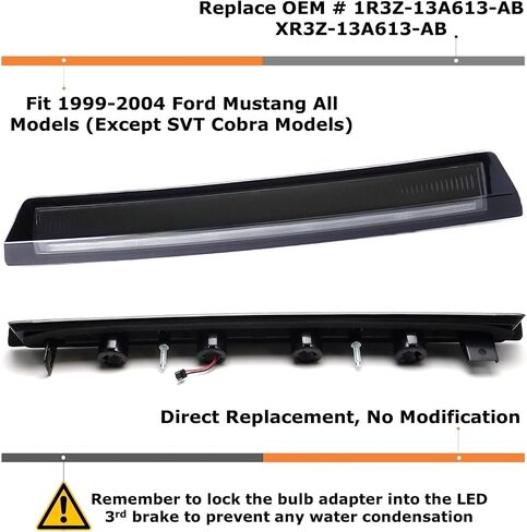 iJDMTOY عدسة سوداء مدخنة LED ضوء الفرامل الثالث متوافق مع 1999-2004 Ford Mustang، مدعوم بـ 12 بواعث LED حمراء فائقة السطوع in Kuwait