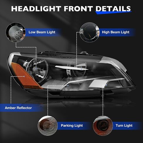 Headlights Assembly - Chrome Housing Headlamps Compatible with Volkswagen VW Passat 2012-2015 - Replacement for 561941006D, 3411131RAS2, and VW2503148 - Passenger Side RH in Saudi Arabia