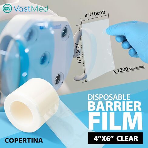 1Roll (1200 Sheets) Dental Grade Barrier Film 4" x 6" by VASTMED | Disposable Protective Plastic Adhesive Barrier Film Tape for Dental, Medical, Tattoo Parlor in Kuwait