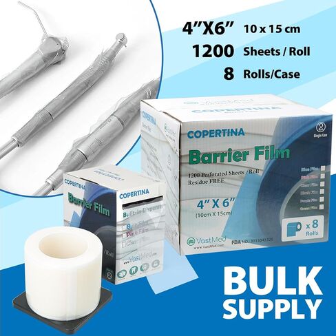 1Roll (1200 Sheets) Dental Grade Barrier Film 4" x 6" by VASTMED | Disposable Protective Plastic Adhesive Barrier Film Tape for Dental, Medical, Tattoo Parlor in Kuwait