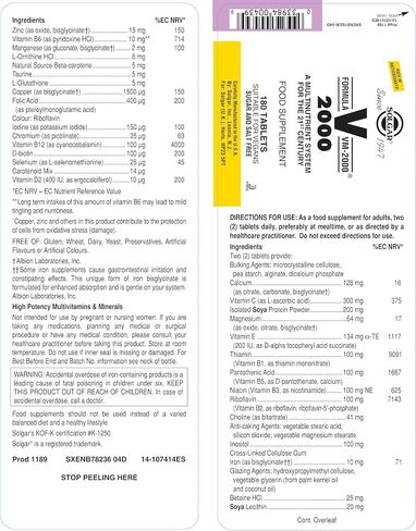 Solgar Formula VM-2000 (Multinutrient System), 180 Tablets - Premium Quality Multiple - Contains Zinc - Supports A Healthy Immune System - Vegan, Dairy Free, Kosher - 90 Servings in Saudi Arabia