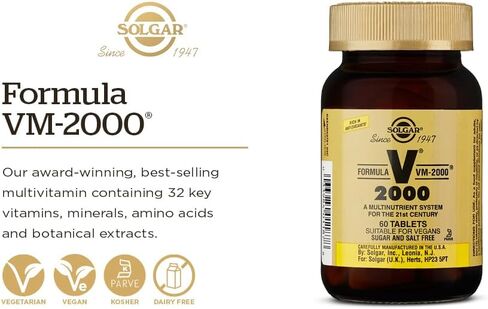 Solgar Formula VM-2000 (Multinutrient System), 180 Tablets - Premium Quality Multiple - Contains Zinc - Supports A Healthy Immune System - Vegan, Dairy Free, Kosher - 90 Servings in Saudi Arabia