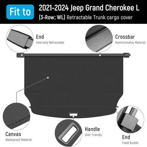 غطاء الحمولة متوافق مع ملحقات جيب جراند شيروكي 2022-2025 (صفين؛ WL) من ألياف الكربون غطاء صندوق السيارة القابل للسحب درع الأمان لخصوصية الأمتعة (نسيج ألياف الكربون) in Kuwait