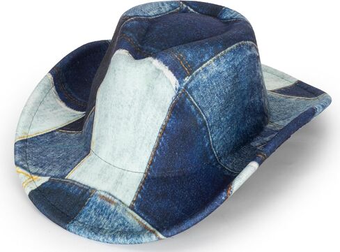 Western-Cowboy Hat for Women-Man-Wide Brim Tie Dye Splicing Denim Cowgirl Hats-Fedora Jazz Hat (Size:M-L) in Saudi Arabia