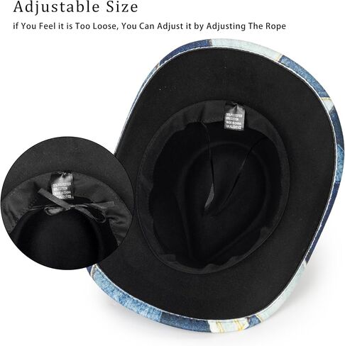 Western-Cowboy Hat for Women-Man-Wide Brim Tie Dye Splicing Denim Cowgirl Hats-Fedora Jazz Hat (Size:M-L) in Saudi Arabia