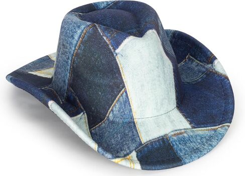 Western-Cowboy Hat for Women-Man-Wide Brim Tie Dye Splicing Denim Cowgirl Hats-Fedora Jazz Hat (Size:M-L) in Saudi Arabia