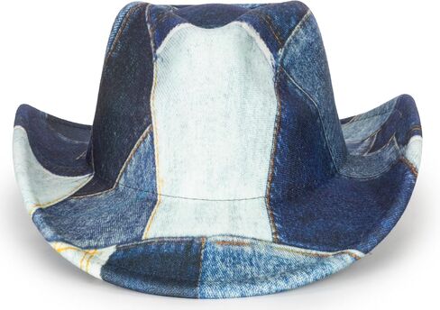 Western-Cowboy Hat for Women-Man-Wide Brim Tie Dye Splicing Denim Cowgirl Hats-Fedora Jazz Hat (Size:M-L) in Saudi Arabia
