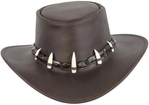 Leather Hat Crocodile Band Australian Outback Dundee Aussie Mens Womens Jacaru Black Brown Cowboy, Large in Saudi Arabia