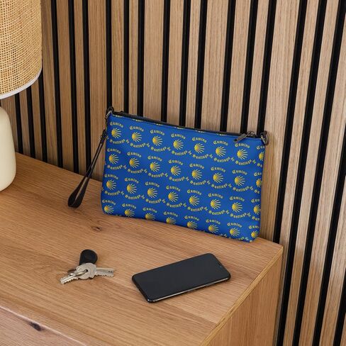 Camino de Santiago Handbag Yellow on Blue, Gift for Peregrino in Saudi Arabia