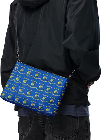 Camino de Santiago Handbag Yellow on Blue, Gift for Peregrino in Saudi Arabia