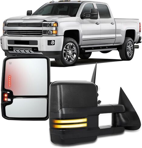 OCPTY Towing Mirrors with Power Heated Left Right Side Tow Mirrors Compatible with for Chevy 2014-2018 for GMC 2014-2018 with Running Lamp Black housing in Saudi Arabia