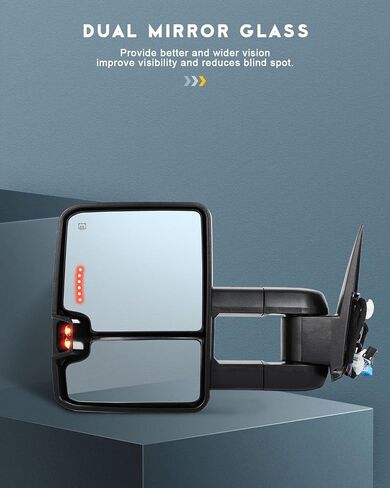 OCPTY Towing Mirrors with Power Heated Left Right Side Tow Mirrors Compatible with for Chevy 2014-2018 for GMC 2014-2018 with Running Lamp Black housing in Saudi Arabia