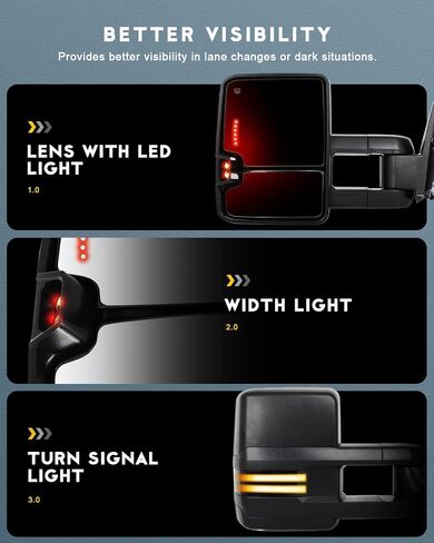OCPTY Towing Mirrors with Power Heated Left Right Side Tow Mirrors Compatible with for Chevy 2014-2018 for GMC 2014-2018 with Running Lamp Black housing in Saudi Arabia