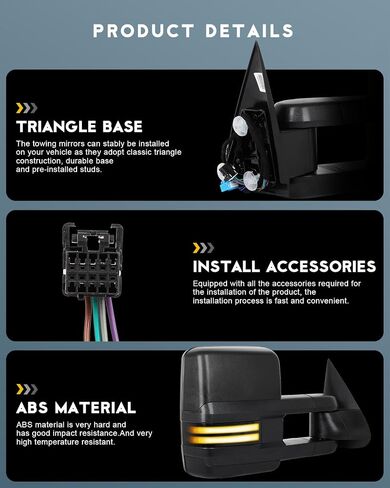 OCPTY Towing Mirrors with Power Heated Left Right Side Tow Mirrors Compatible with for Chevy 2014-2018 for GMC 2014-2018 with Running Lamp Black housing in Saudi Arabia