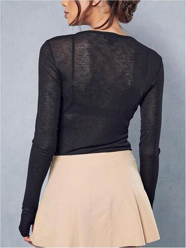 Women's Sheer Mesh Long Sleeve T Shirts Boat Neck Slim Fit Tee Tops Going Out See Through Shirts in Saudi Arabia