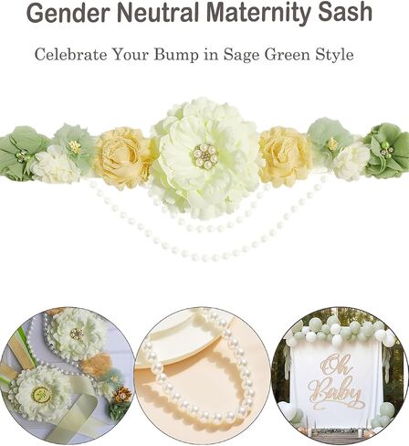 Maternity Sash for Baby Shower, Baby Shower Sashes for Mom and Dad Corsage Pin, Gender Reveal Decorations Neutral Colors in Saudi Arabia