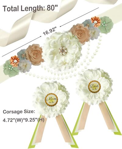 Maternity Sash for Baby Shower, Baby Shower Sashes for Mom and Dad Corsage Pin, Gender Reveal Decorations Neutral Colors in Saudi Arabia