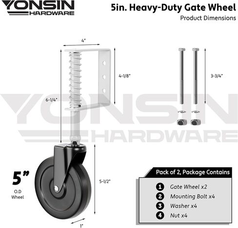 5" Heavy Duty Spring Loaded Gate Caster, Drag Gate Wheels with 360° Swivel for Wooden Gate Fence, Metal Tube Gate, Anti Sag Gate Kit, 330 Lbs Capacity, 1 Pac, Black in Kuwait