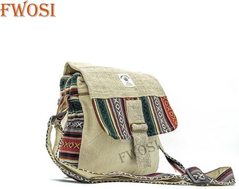عصرية كبيرة في جبال الهيمالايا القنب المصنوعة يدويًا بوهو ، كيس كتف جانبي ، سفن جانبية كروس ، حقيبة رسول ، أبيض ، متعدد الألوان in Saudi Arabia