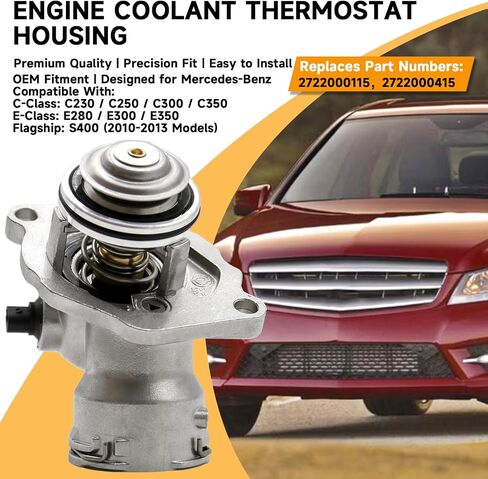 Aluminum Thermostat Housing with Integrated Sensors for Mercedes-Benz C230 C250 C280 C350 E280 E300 E350 ML350 ML450 R350 S400 SLK280 SLK300 SLK350 - Compatible with OEM Parts 2722000115 2722000415 in Kuwait