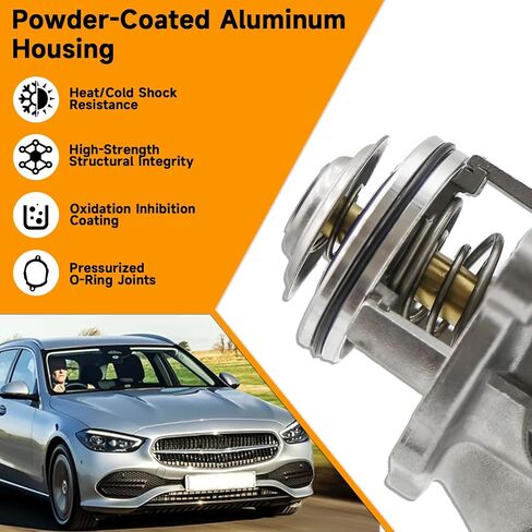 Aluminum Thermostat Housing with Integrated Sensors for Mercedes-Benz C230 C250 C280 C350 E280 E300 E350 ML350 ML450 R350 S400 SLK280 SLK300 SLK350 - Compatible with OEM Parts 2722000115 2722000415 in Kuwait