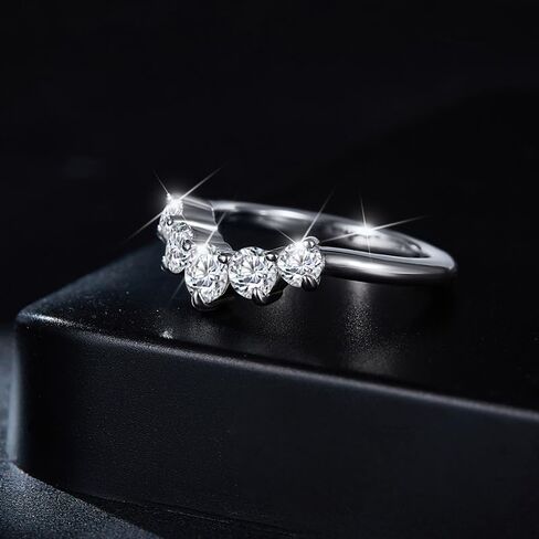 S925 Sterling Silver 0.8 Carat Natural Diamond Wedding Bands for Women |Ideal Cut D-color VVS1 | Curved Stacking Design in Saudi Arabia