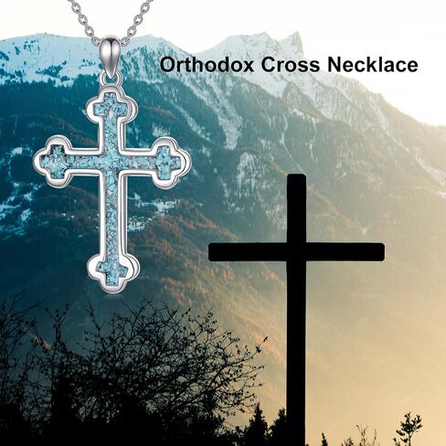 SIMONLY Eastern Orthodox Cross Necklace 925 Sterling Silver Russian Orthodox Pendant Necklace Religious Christian Jewelry in Saudi Arabia