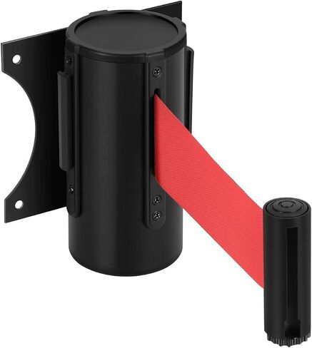 Flexzion Crowd Control Retractable Belt Barrier - 10Ft 3m Wall Mounted Safety Barrier Belt, Queue Line Dividers with Slow-Retract Nylon Rope Belt & Sturdy Steel Red Case for Indoor/Outdoor Use in Saudi Arabia