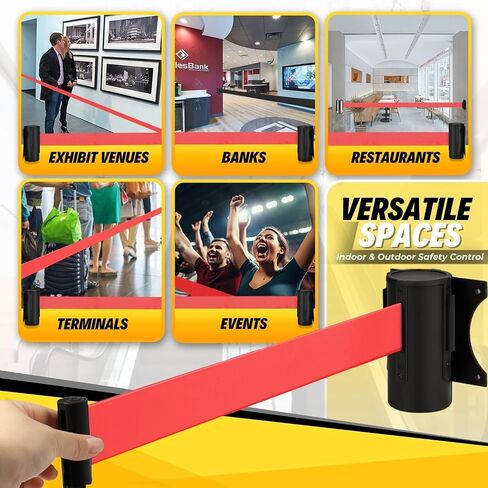 حاجز حزام قابل للسحب للتحكم في الحشود من Flexzion - حزام حاجز أمان مثبت على الحائط بطول 10 أقدام و3 أمتار، وفواصل خط الانتظار مع حزام حبل نايلون بطيء السحب وحقيبة حمراء متينة من الفولاذ للاستخدام الداخلي والخارجي in Saudi Arabia