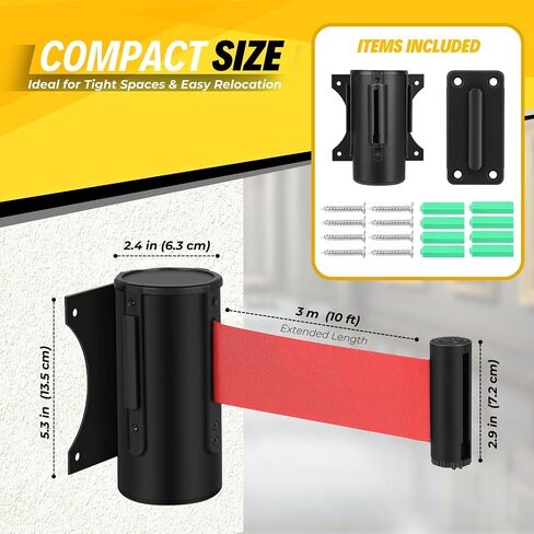 حاجز حزام قابل للسحب للتحكم في الحشود من Flexzion - حزام حاجز أمان مثبت على الحائط بطول 10 أقدام و3 أمتار، وفواصل خط الانتظار مع حزام حبل نايلون بطيء السحب وحقيبة حمراء متينة من الفولاذ للاستخدام الداخلي والخارجي in Saudi Arabia
