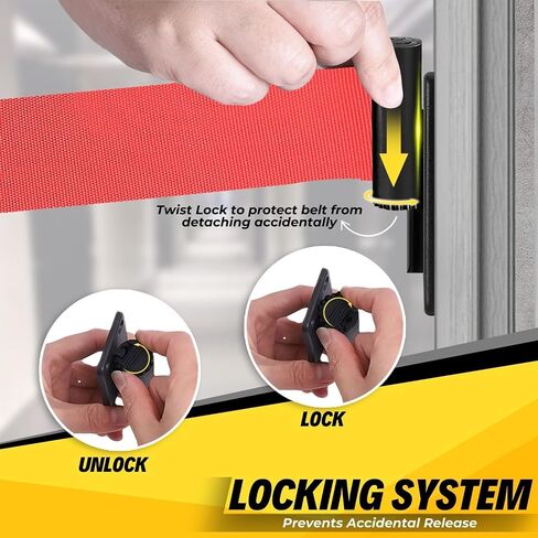 حاجز حزام قابل للسحب للتحكم في الحشود من Flexzion - حزام حاجز أمان مثبت على الحائط بطول 10 أقدام و3 أمتار، وفواصل خط الانتظار مع حزام حبل نايلون بطيء السحب وحقيبة حمراء متينة من الفولاذ للاستخدام الداخلي والخارجي in Saudi Arabia