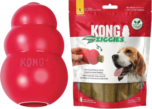 KONG Classic Toy & Ziggies Treats Combo Pack - Durable Chew Toy for Dogs - with Ziggies Chicken-Flavored Treats - Dog Accessories for Fun & Health - for Small Dogs in Saudi Arabia