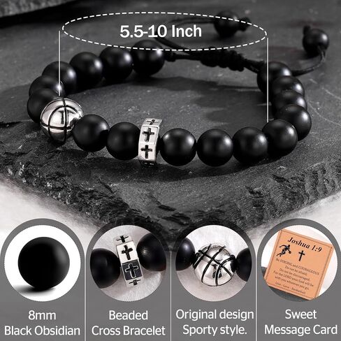 Baseball/Basketball/Football/Soccer Bracelet for Boys Cross Beaded Bracelet Gifts for Son Grandson Players Team Fan Friends,Birthday Christmas Gifts for Men Boys in Kuwait